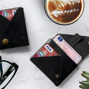 Porte-cartes en cuir marron pour homme - Fabriqué en France - Portefeuille Origami