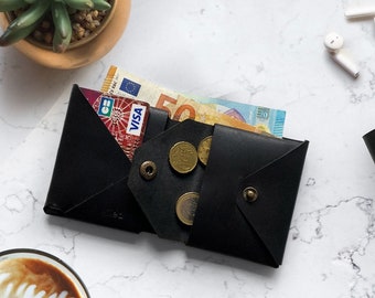Porte-cartes en cuir marron pour homme - Fabriqué en France - Portefeuille Origami