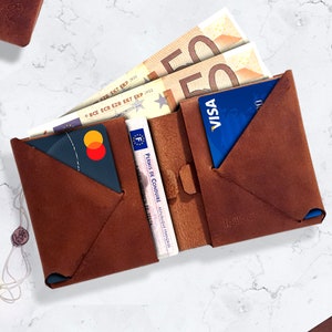 Origami-Inspired Slim Leather Bifold Wallet: Effortlessly Organize Cash and Cards with Minimalist Style and Functionality