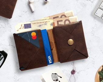 Leather Origami-Inspired Bifold Wallet: Timeless Elegance for Cash, Cards, and Coins - Slim and Versatile Design for Effortless Organization