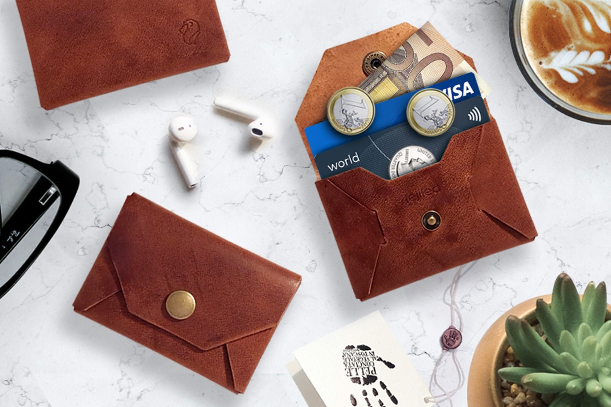 Leather Wallet / Coin Pouch - Slim Card Holder Wallet for