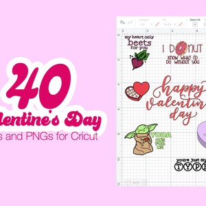 40 SVGs jour de la Saint-Valentin + PNGs pour Cricut |  Phrases festives pour cartes de vœux et plus encore!