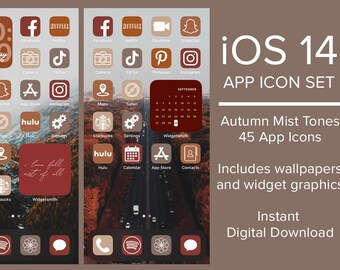 iOS 14 App Icons | Autumn Mist | Aesthetic iPhone Theme | 45 Apps Icons + Widgets and Backgrounds