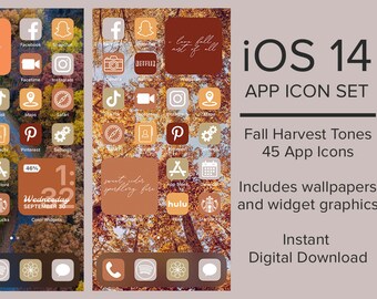 iOS 14 App Icons | Fall Harvest | Aesthetic iPhone Theme | 45 Apps Icons + Widgets and Backgrounds