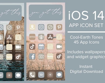 iOS 14 App Icons | Cool Neutrals | Aesthetic iPhone Theme | 45 Apps Icons + Widgets and Backgrounds