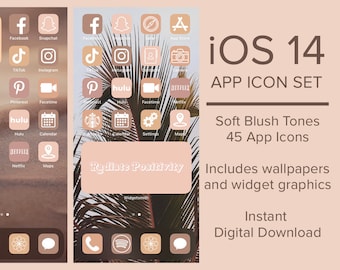 iOS 14 App Icons | Soft Blush | Aesthetic iPhone Theme | 45 Apps Icons + Widgets and Backgrounds