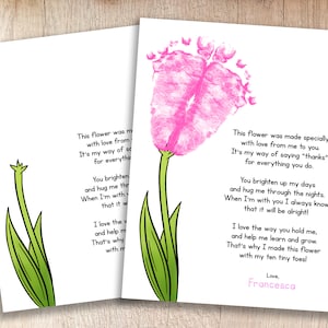 Fleur pour la fête des mères, poème + imprimable | Souvenir empreinte de pas pour enfants | Ressources pour enseignants et parents | Bricolages pour les tout-petits et les enfants d'âge préscolaire