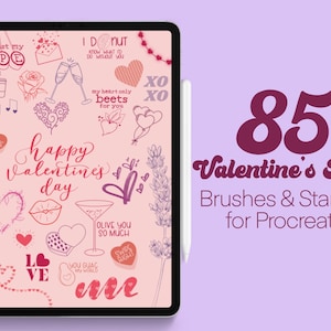 85 Valentine&#39;s Day Brushes + Stamps for Procreate  |  Greeting Cards, Hearts, Doodles, and More