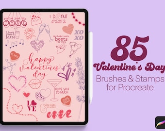 85 Valentine's Day Brushes + Stamps for Procreate  |  Greeting Cards, Hearts, Doodles, and More