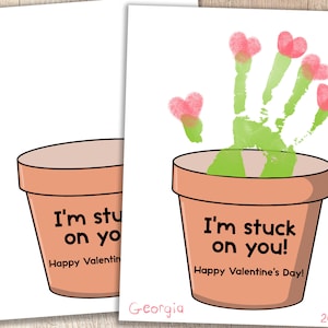 Cactus del Día de San Valentín Imprimible / Recuerdo de huellas de manos para niños / Recursos para maestros/padres / Manualidades de prekínder y jardín de infantes