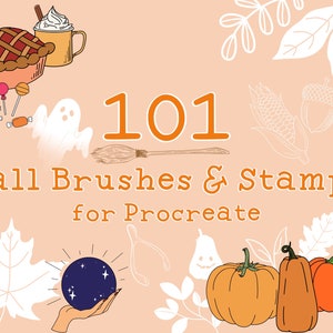 101 sellos y pinceles de otoño para Procreate / Hojas, Halloween, calabazas, Acción de Gracias y más