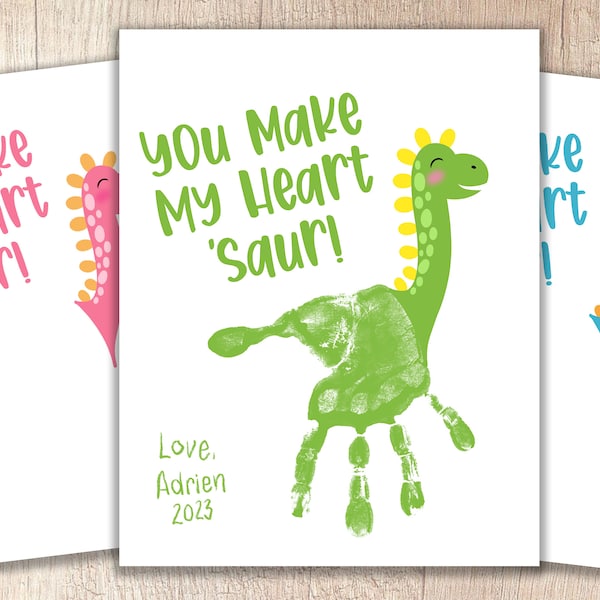 Valentine's Day Dinosaur Pun Printable | Kids' Handprint Keepsake | Teacher and Parent Resources | Crafts for Pre-K + Kindergarten Children