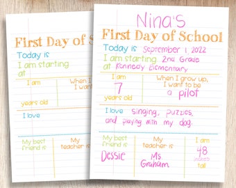 First Day of School Sign | Personalized Sign for Kids | Back to School Photo Prop | Parent & Teacher Resources and Keepsakes