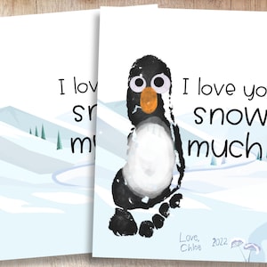 Imprimible navideño/festivo de pingüino nevado / Recuerdo de huellas de manos para niños / Recursos para maestros y padres / Manualidades para preescolar y jardín de infantes