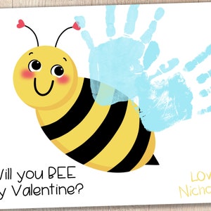 Imprimible del Día de San Valentín / BEE My Valentine / Recuerdo de la huella de la mano de los niños / Recursos para maestros/padres / Manualidades de prekínder y jardín de infantes