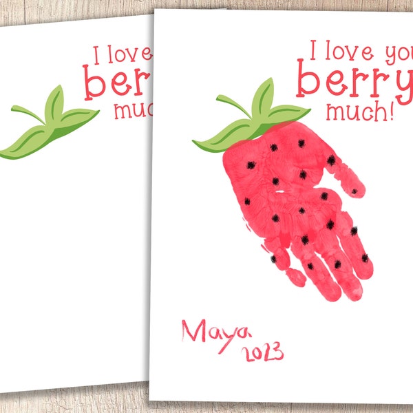 Saint Valentin imprimable | Je t'aime beaucoup BERRY | Souvenir d'empreintes de mains pour enfants | Ressources pour enseignants/parents | Artisanat préscolaire et maternelle