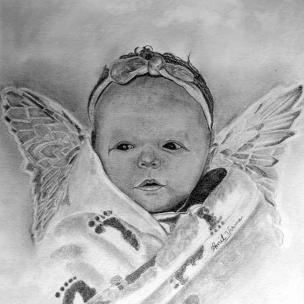 Pencil Drawing, Family With Angel Baby - Etsy