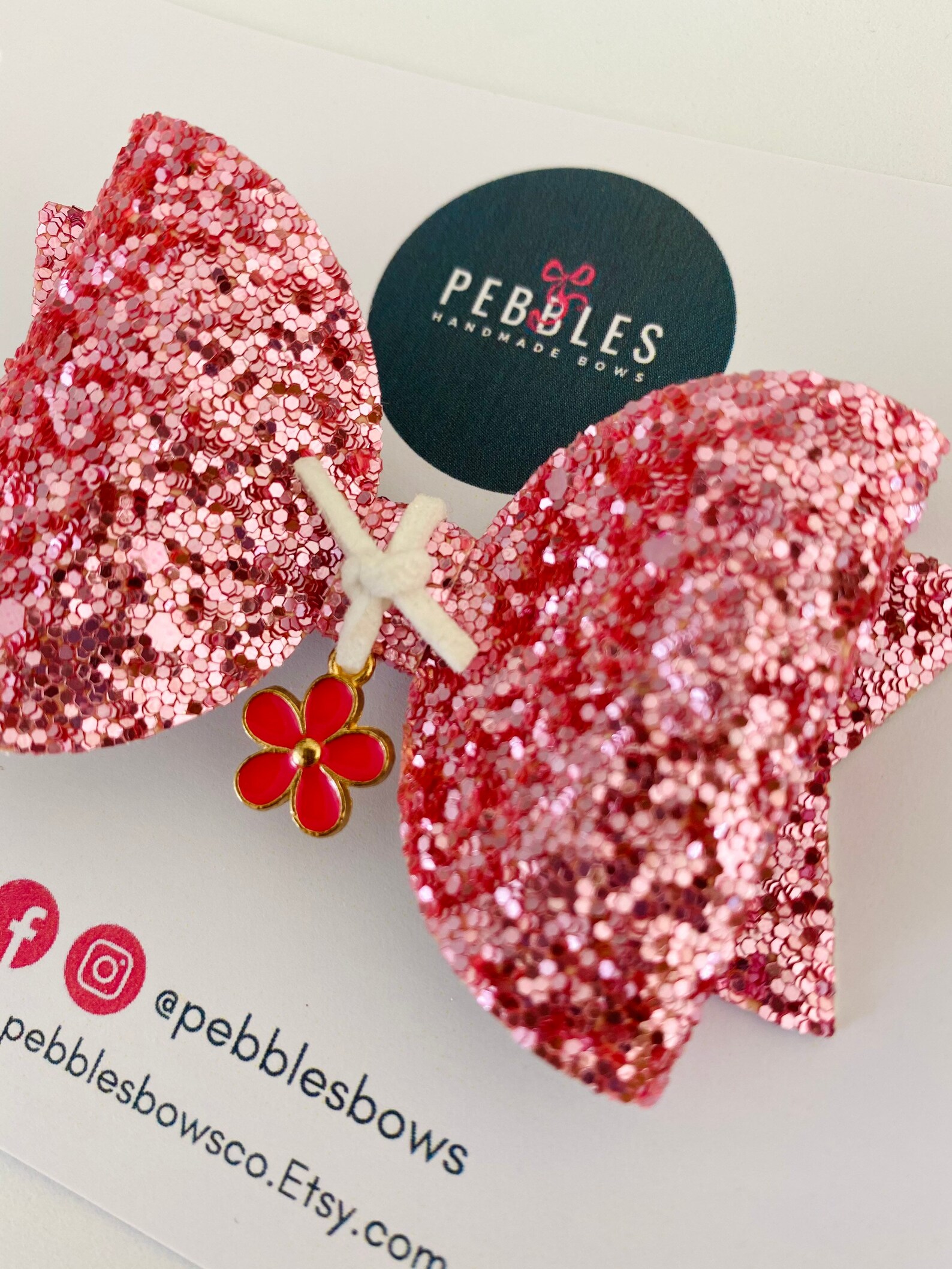 Pink flower charm bow hair bow floral bows spring Etsy