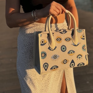 Gobelin Tasche Stoffbeutel Tasche mit Muster Lange Bügeltasche Evil Eye BAG