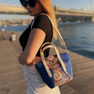 Gobelin Tasche Stoffbeutel Tasche mit Muster Lange Trägertasche mit Katze