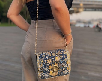 Brocade bags A little bag  Evening bag on a chain Fashionable handbag for the summer  Rest  Dinner Evening Handbag Gift