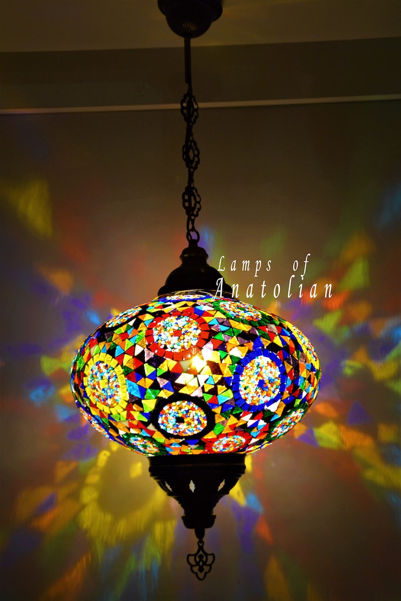 Erstaunliche Mosaik türkische einzelne Laterne Lampe 14 Zoll Durchmesser marokkanische Dekor hängende Beleuchtung KOSTENLOSER VERSAND mehr Farben Mix - 2