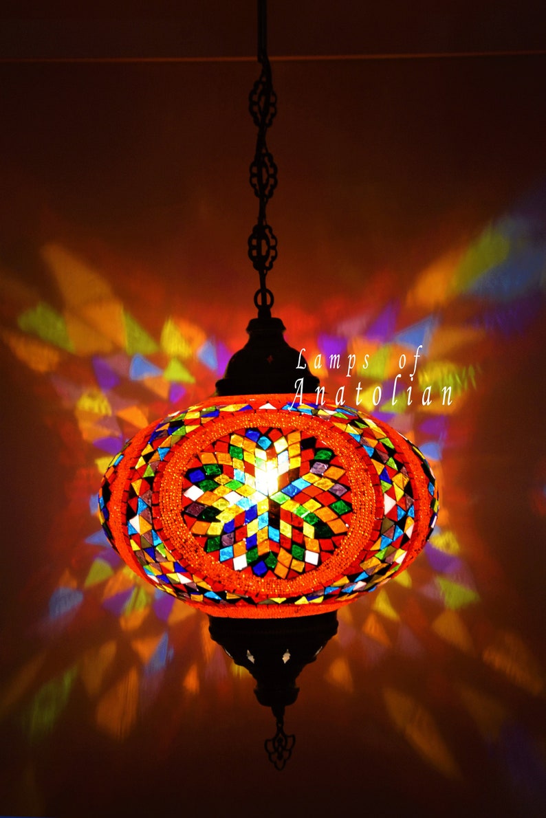 Amazing Mosaic Turkish Single Lantern Lamp 14 inches Dia Morrocan Decor hanging Lighting FREE SHIP More Colors Red-Mix