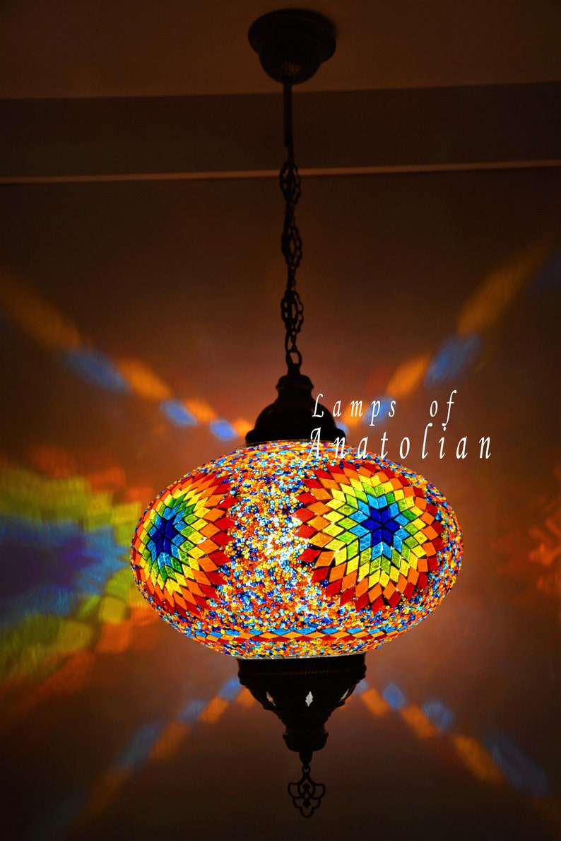 Amazing Mosaic Turkish Single Lantern Lamp 14 inches Dia Morrocan Decor hanging Lighting FREE SHIP More Colors Rainbow