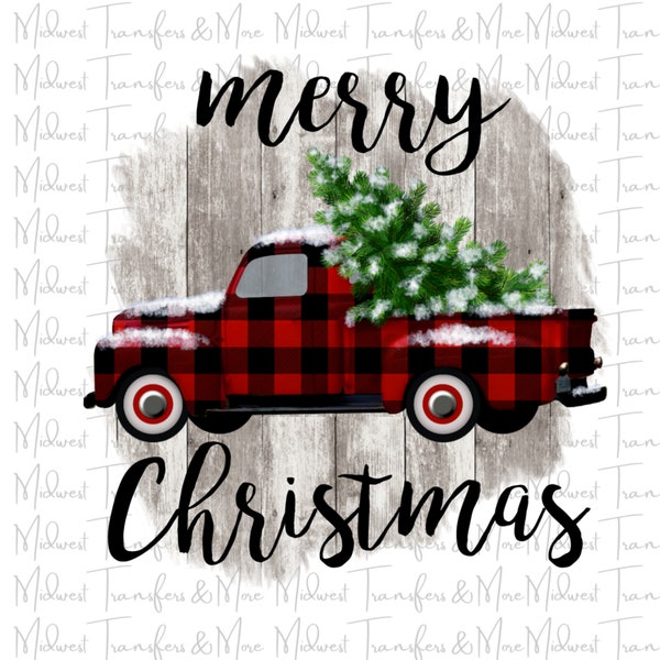 Merry Christmas Plaid Red Truck Sublimation Transfer - Ready to Press - Dye Sublimation - Christmas Design Transfer