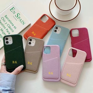 Pebble Leather Phone Case with cardholder slot Monogram Custom Embossed Personalized Phone Case Phone Cover Custom Gifts image 3