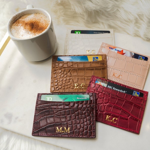 Personalized Card Holder | Embossed Croc Leather Card Wallet | Unique Gifts | Gift Ideas | Leather Wallet | Leather Accessories