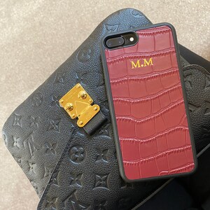 Leren telefoonhoesje | Monogram aangepaste reliëf gepersonaliseerde telefoonhoesje | Telefoonhoesje | Aangepaste geschenken lederen iPhone-hoesje