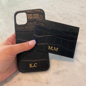 Lederen telefoonhoesje | Monogram Aangepaste Reliëf gepersonaliseerde telefoon case | Telefoonhoes | Custom Gifts lederen iphone geval