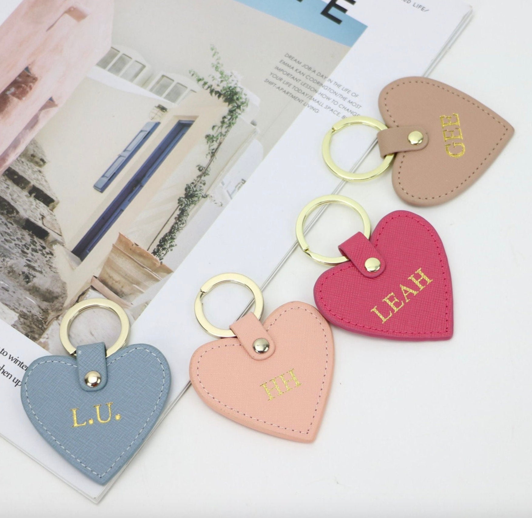FIMAODZ Leather Heart Keychain Red Pink Love Heart Shape Pendant Key Chain Charm Bag Keyring Women Girls