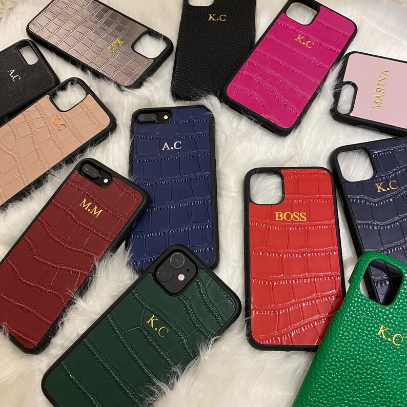 Leather Phone Case Monogram Custom Embossed Personalized Etsy