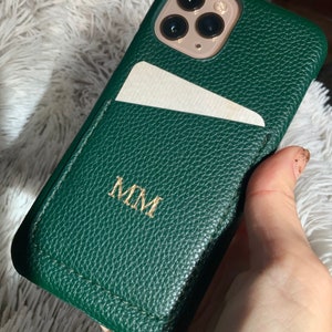 Pebble Leather Phone Case with cardholder slot Monogram Custom Embossed Personalized Phone Case Phone Cover Custom Gifts image 9