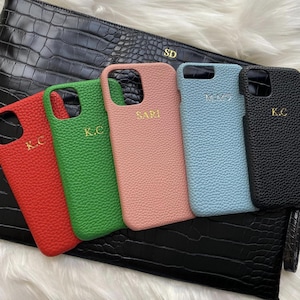 Leren telefoonhoesje | Monogram aangepaste reliëf gepersonaliseerde telefoonhoesje | Telefoonhoesje | Gepersonaliseerde geschenken