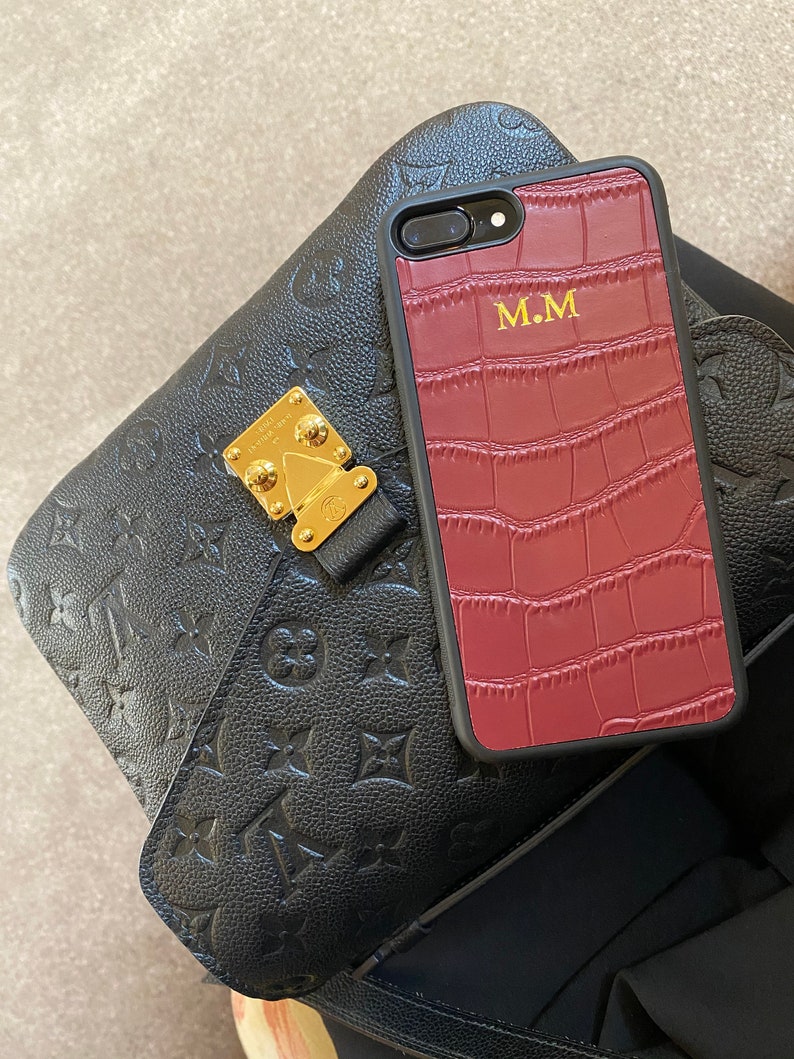 Leather Phone Case Monogram Custom Embossed Personalized Etsy