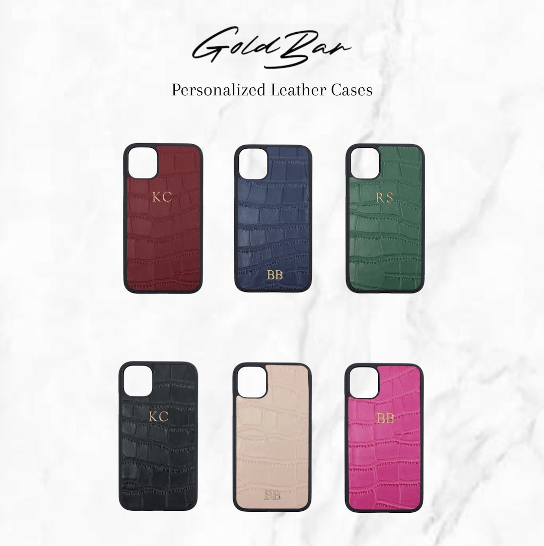 Leather Phone Case Monogram Custom Embossed Personalized 