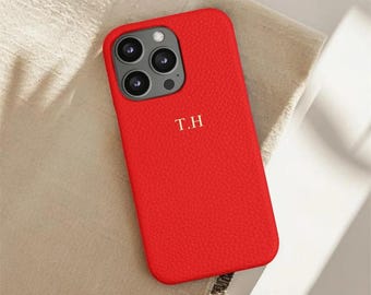 Étui en cuir pour téléphone | Étui personnalisé avec monogramme en relief | Coque de téléphone | Cadeaux personnalisés