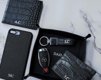 Portefeuille à deux volets en cuir véritable fait main avec rabat en crocodile • Option monogramme • Porte-cartes fin • Cadeaux pour lui • Idées cadeaux pour portefeuille Goldbar en cuir