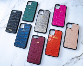 Spersonalizowane etui na telefon z motywem krokodyla | Etui na iPhone'a z prawdziwej skóry z inicjałami Pomysł na prezent dla niej