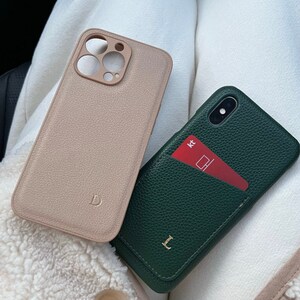 Pebble Leather Phone Case with cardholder slot Monogram Custom Embossed Personalized Phone Case Phone Cover Custom Gifts image 7