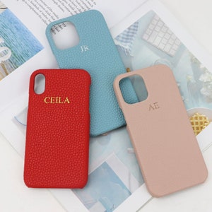 Leren telefoonhoesje | Monogram aangepaste reliëf gepersonaliseerde telefoonhoesje | Telefoonhoesje | Gepersonaliseerde geschenken