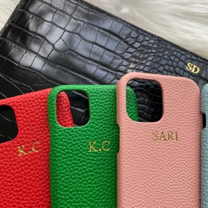 Leren telefoonhoesje | Douane van het monogram in reliëf gemaakt gepersonaliseerd telefoonhoesje | Telefoonhoesje | Aangepaste geschenken