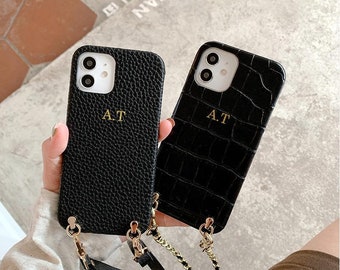 Étui de téléphone bandoulière en cuir avec lanière, coque mains libres, bandoulière amovible, étui minimaliste pour un usage quotidien, cadeau monogrammé personnalisé