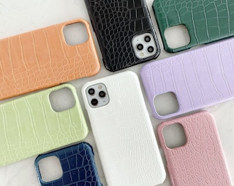 Personalized Croc Leather Phone Case Monogram iPhone Case with Initials, Embossed iPhone 11 12 13 14 15 pro max all sizes Case, Custom case