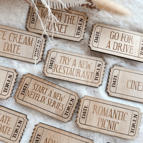 Date night tokens, valentines gift, wedding present, dates for couples, anniversary idea, wooden tokens, laser engraved, husband, wife,