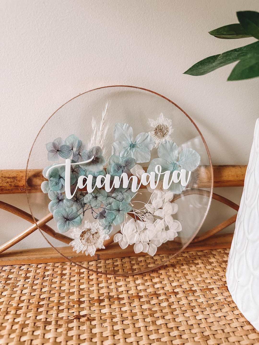 Dried Flower Name Plaque Personalised Kids Sign Acrylic Etsy