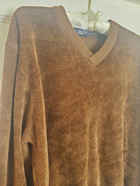 Vintage Levi Brown V Neck Sweater | 80s Levis Brow